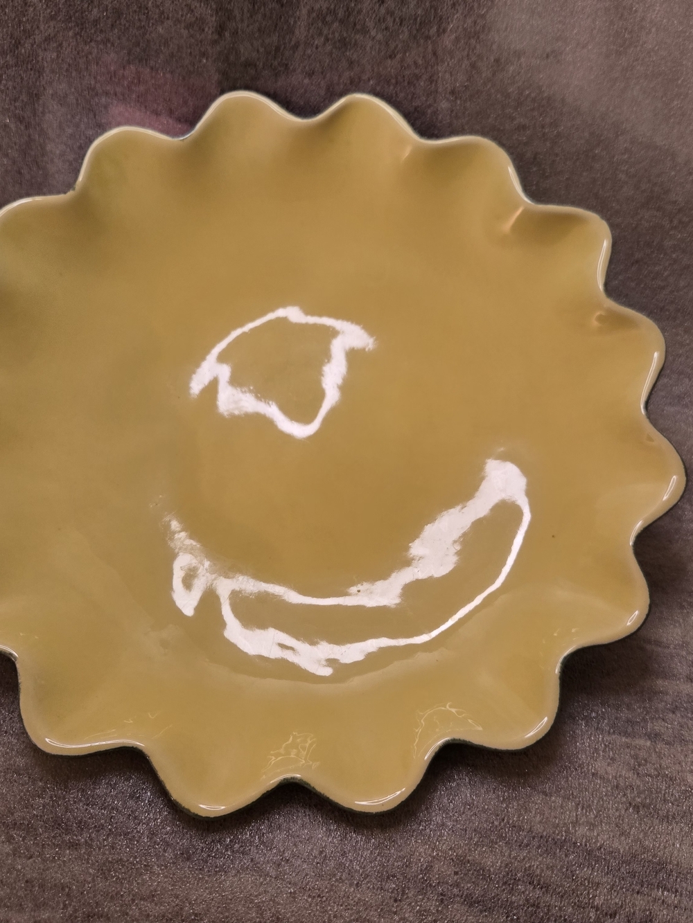Ruffled Ceramic Accent Bowl in Mustard Yellow